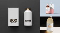 1002+ Glossy Box with Bottle PSD Mockup Half Side View Photoshop PSD Free for Designers