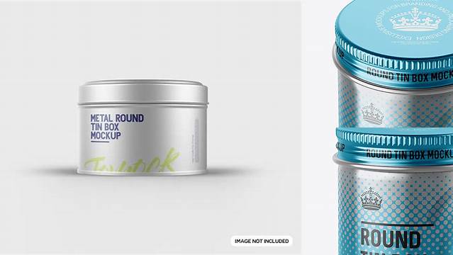 1003+ 100ml Metallic Round Tin Box PSD Mockup High-Angle Shot Creative Free Photoshop Template