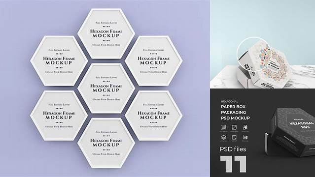 1005+ Hexagon Mockup Stylish Free PSD