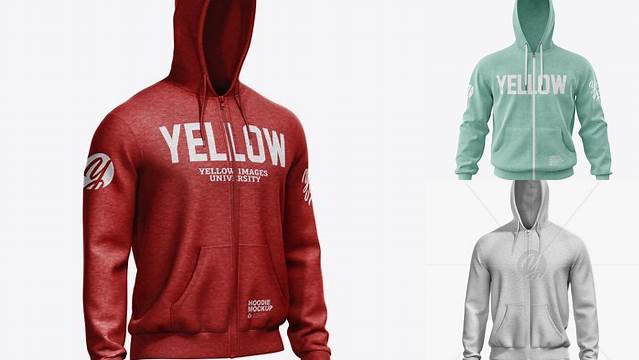 1011+ Melange Men’s Full-Zip Hoodie PSD Mockup Front View Downloadable PSD Design Template