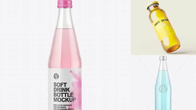 1012+ Clear Glass Soft Drink Bottle PSD Mockup Smart PNG Image