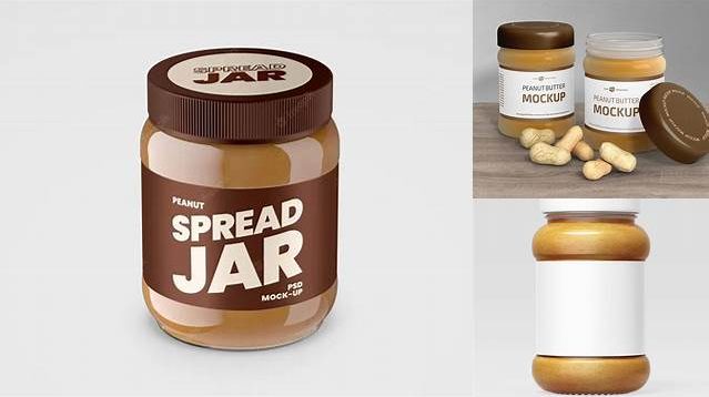 1013+ Glass Jar with Peanut Butter PSD Mockup Front View Advanced Photoshop Template