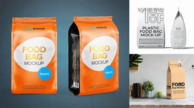 1014+ 14oz Plastic Food Bag PSD Mockup Half Side View Smart Object-Based PSD Template Free