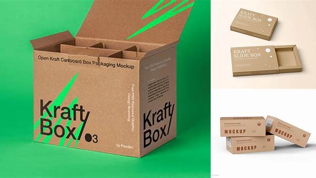 1017+ Three Kraft Paper Boxes PSD Mockup Professional PSD Mockup