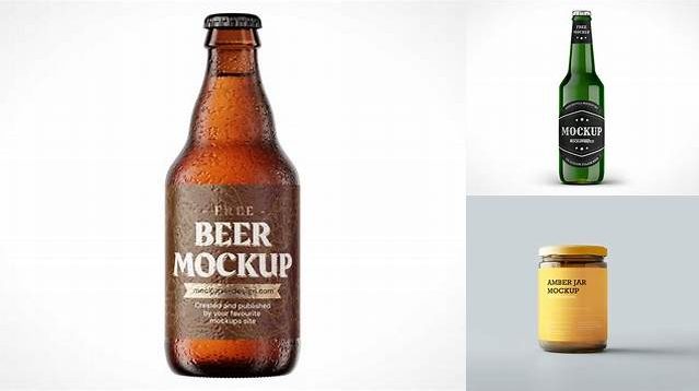 1019+ Dark Amber Glass Beer Bottle PSD Mockup Elegant Photoshop Mockup