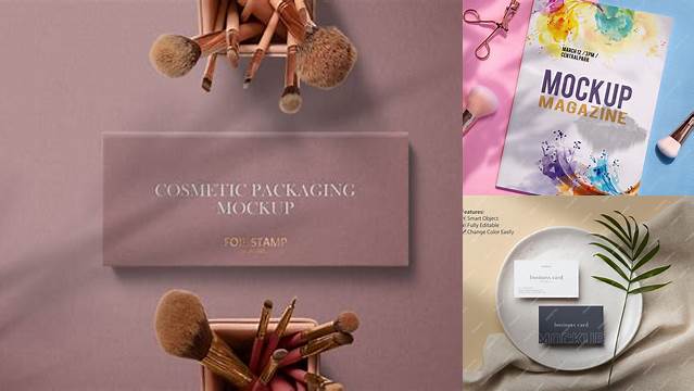 1023+ Cosmetic Brush with Paper Card PSD Mockup Layered PSD for Easy Editing