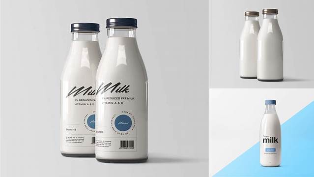 1023+ Glossy Milk Bottle with Paper Lid PSD Mockup Free Mockup Templates