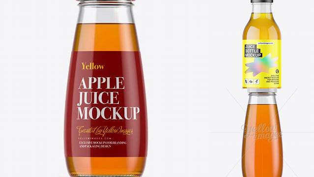 1025+ 330ml Clear Glass Apple Juice Bottle PSD Mockup High Resolution