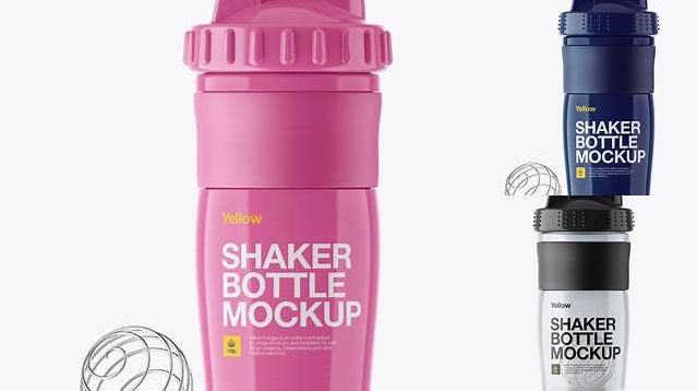 1025+ Glossy Shaker Bottle With Blender Ball PSD Mockup High-End Photoshop Mockup