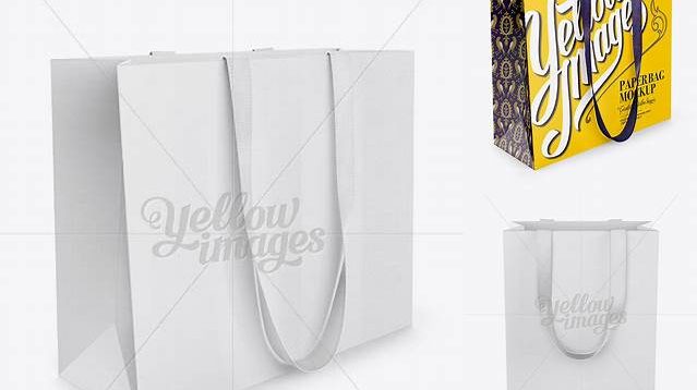 1028+ Paper Eurotote Bag With Ribbon Handles PSD Mockup Half-Side View High-Resolution PSD Download