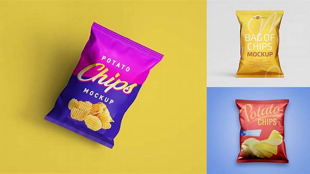 1031+ Clear Plastic Bag With Corrugated Potato Chips PSD Mockup Fully Customizable Mockup PSD Free