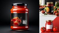 1032+ Glass Jar with Tomato Sauce PSD Mockup Front View Digital Download PSD for Free