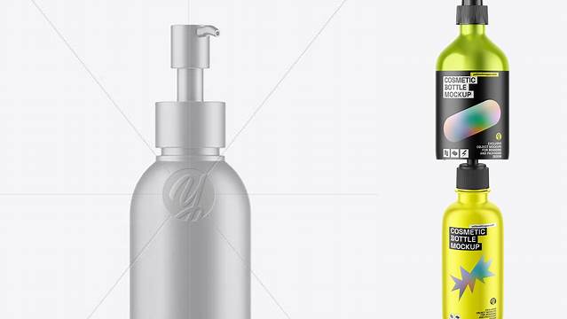 1036+ Metallic Cosmetic Bottle With Pump PSD Mockup Half Side View Free Graphic Design Resource