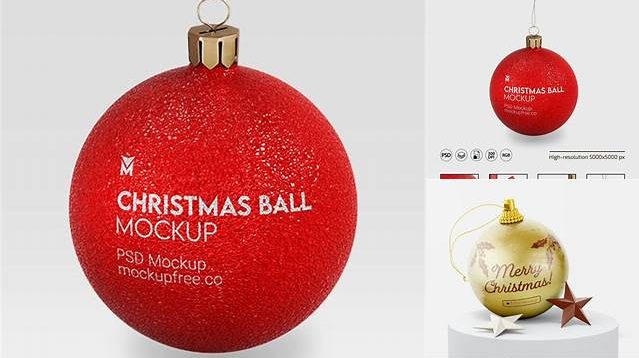 1037+ Glitter Christmas Ball PSD Mockup Front View Elegant Free Graphic Resource