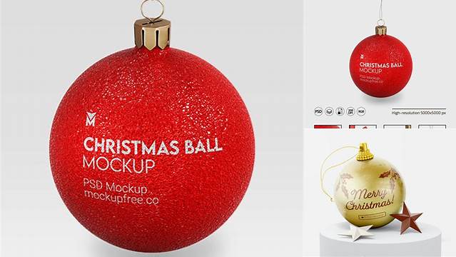 1037+ Glitter Christmas Ball PSD Mockup Front View Elegant Free Graphic Resource