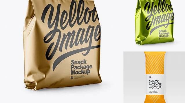 1037+ Matte Metallic Snack Package PSD Mockup Halfside view Best Free Mockup PSD