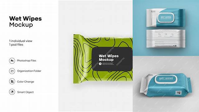 1046+ Matte Metallic Wet Wipes Pack PSD Mockup Half Side View Modern and Unique Freebie PSD