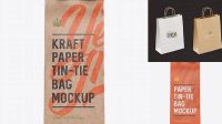 1050+ Kraft Paper Bag with a Metallic Paper Tin-Tie PSD Mockup Front View Elegant Free Graphic Resource