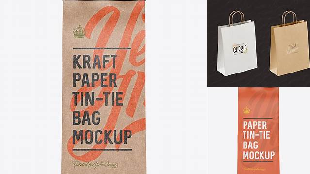 1050+ Kraft Paper Bag with a Metallic Paper Tin-Tie PSD Mockup Front View Elegant Free Graphic Resource