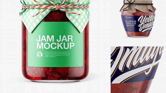 1051+ Glass Strawberry Jam Jar with Paper Cap PSD Mockup Easy-to-Edit Photoshop Freebie