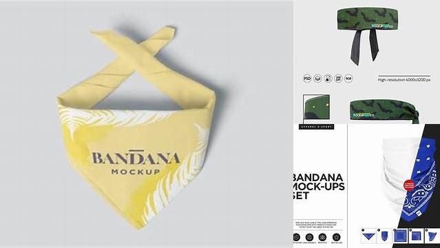 1056+ Bandana PSD Mockup Front View Stylish PSD for Free