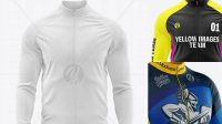 1058+ Men's Full-Zip Cycling Jersey With Long Sleeve PSD Mockup Back View Elegant Photoshop Mockup