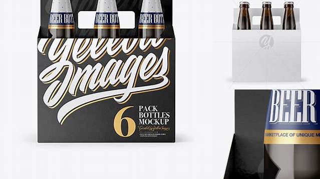 1059+ 6 Pack Amber Bottle Carrier PSD Mockup Front & Side Views Premium Freebie for Designers