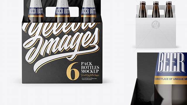 1059+ 6 Pack Amber Bottle Carrier PSD Mockup Front & Side Views Premium Freebie for Designers