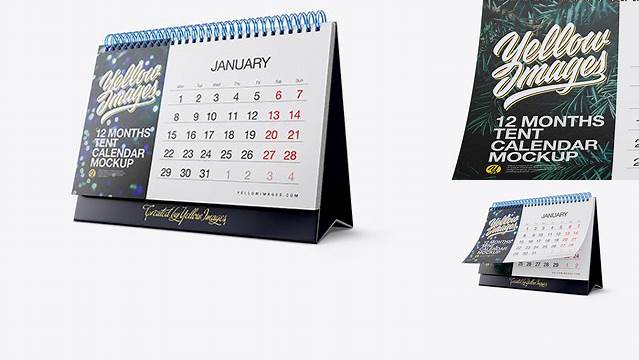 1067+ 12 Months Desk Tent Calendar PSD Mockup Front View Free Smart Object Templates