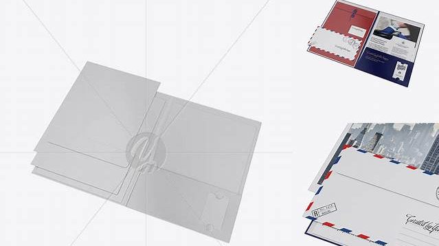 1070+ Matte Folder with Papers and Envelope PSD Mockup Half Side View High-Angle Shot For Free Download