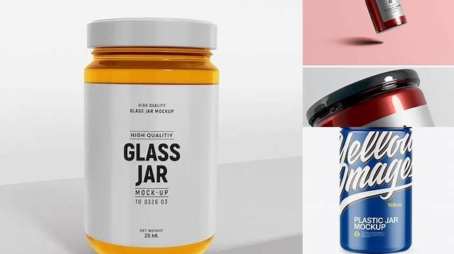 1071+ Glossy Jar PSD Mockup Front View Customizable Design Files