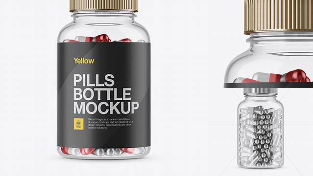 1074+ Clear Plastic Bottle With Metallic Pills PSD Mockup Exclusive Free Photoshop Asset