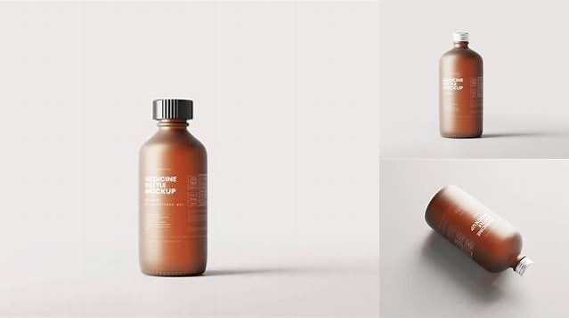 1076+ 500ml Frosted Amber Glass Bottle PSD Mockup Fully Customizable Mockup PSD Free