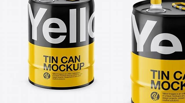 1084+ 20L Tin Can with Opened Cap PSD Mockup Half Side View High-Angle Shot Custom Design Freebie PSD