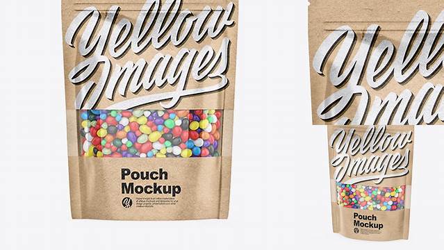 1084+ Kraft Stand-Up Pouch With Candies PSD Mockup Front View Free Graphic Design Resource