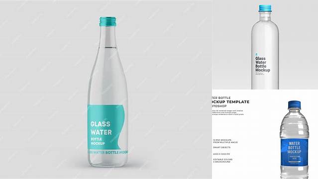 1089+ 100ml Blue Glass Water Bottle PSD Mockup High-Quality Editable PSD