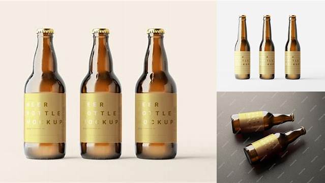 1091+ 330ml Dark Amber Beer Bottle PSD Mockup Advanced Photoshop Design Free