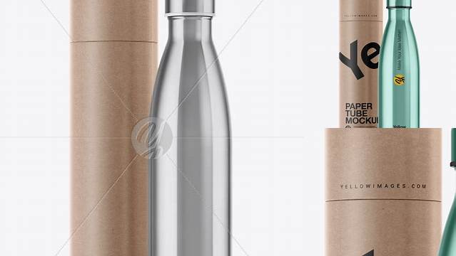 1091+ 500ml Stainless Steel Bottle with Kraft Tube PSD Mockup Easy Editable