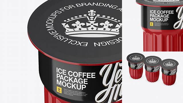 1093+ Glossy Ice Coffee 3 K-Cups Package PSD Mockup Halfside View High-Angle Shot Professional PSD Mockup