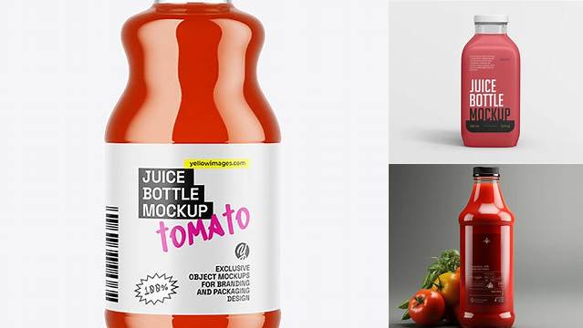 1099+ Plastic Bottle With Tomato Juice PSD Mockup Unique High-Resolution PSD