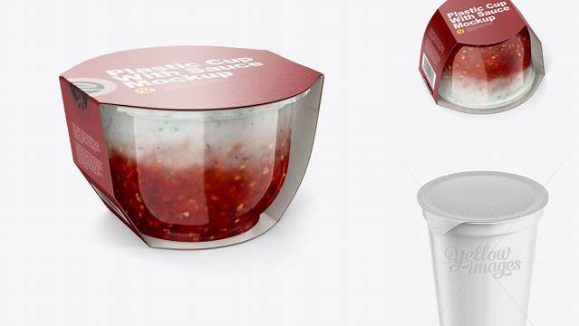 1108+ Plastic Cup with Sauce PSD Mockup Half Side View High-Angle Shot High-Quality PSD Files