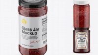 1109+ Glass Jar with Raspberry Jam PSD Mockup High Angle Shot Premium Quality PSD Freebie