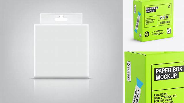 1109+ Glossy Paper Box with Hang Tab PSD Mockup Front View Smart PNG Image