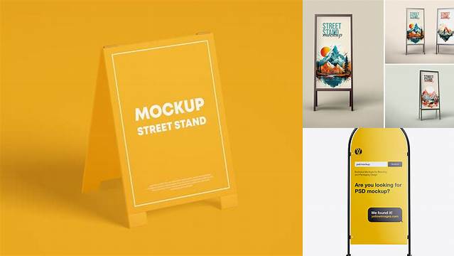 1109+ Glossy Street Stand PSD Mockup Half Side View Layered Photoshop Template