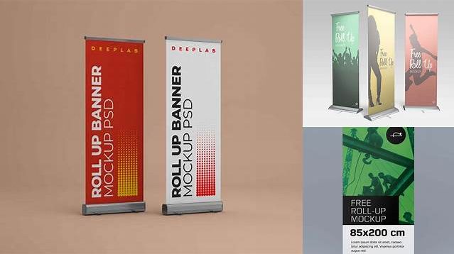 1109+ Roll-up Banner PSD Mockup Halfside View Exclusive PSD Design Freebie