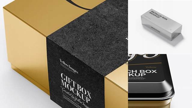 1114+ Metallic Box PSD Mockup High-Angle Shot Smart PNG Image