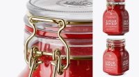 1118+ 900ml Raspberry Jam Glass Jar with Clamp Lid PSD Mockup Half Side View Premium Mockup Freebie