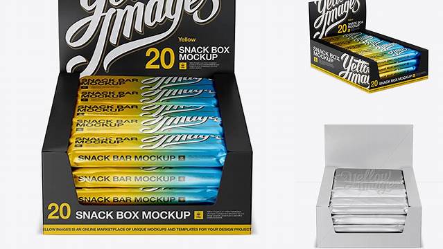 1119+ 20 Matte Metallic Snack Bars Display Box PSD Mockup Halfside View High-Angle Shot For Free Download