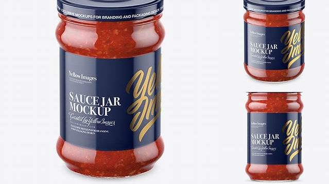 1124+ Clear Glass Jar with Meat Sauce PSD Mockup High-Angle Shot Download Now High-Quality PSD Template