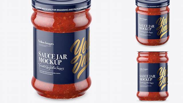 1124+ Clear Glass Jar with Meat Sauce PSD Mockup High-Angle Shot Download Now High-Quality PSD Template